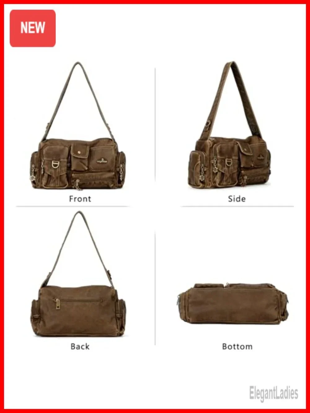 Vintage Hobo Shoulder Bag Women Crossbody Purse Faux Leather Adjustable Strap